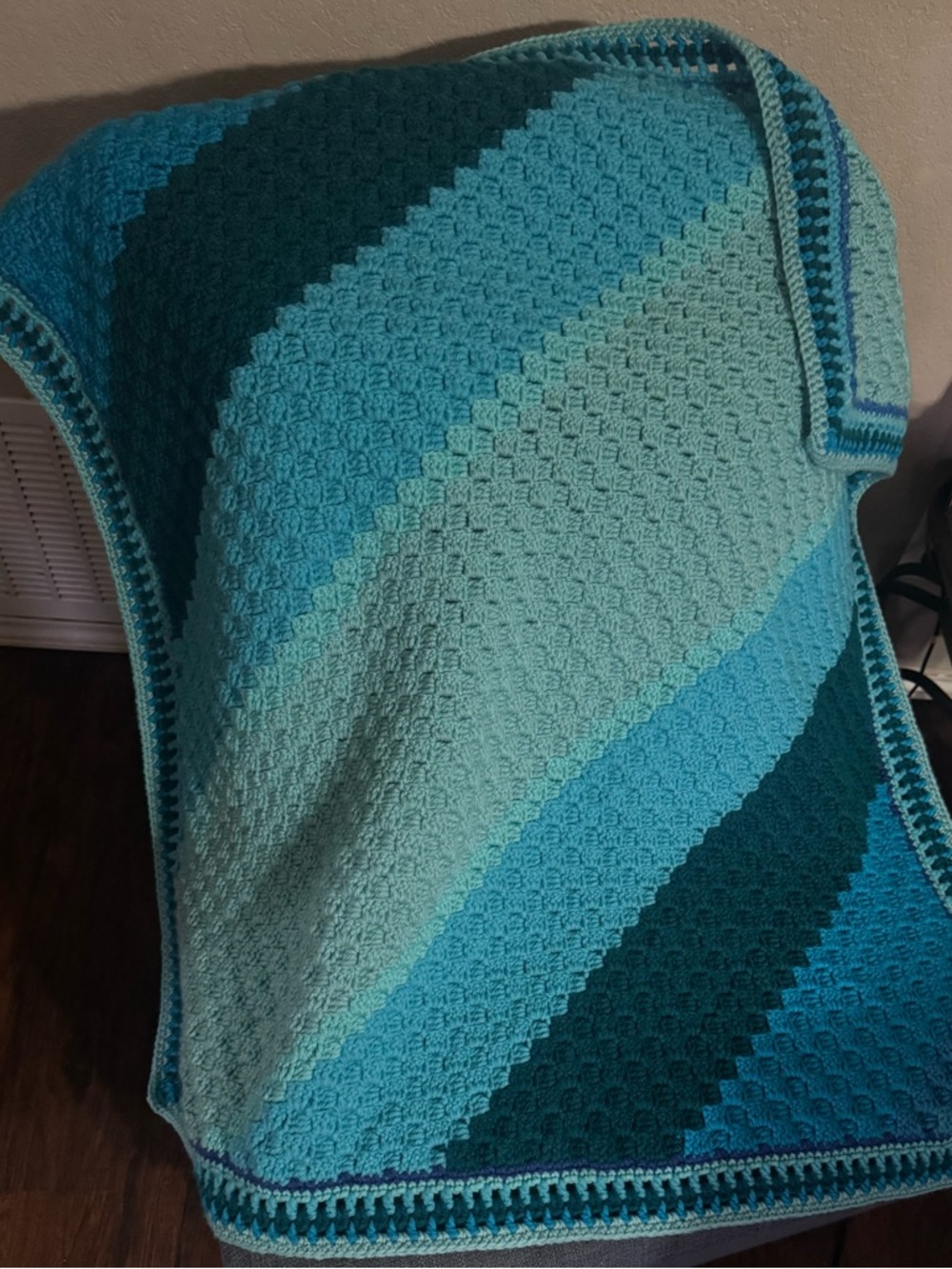 Gradient Blue Teal Crocheted Stripe Throw